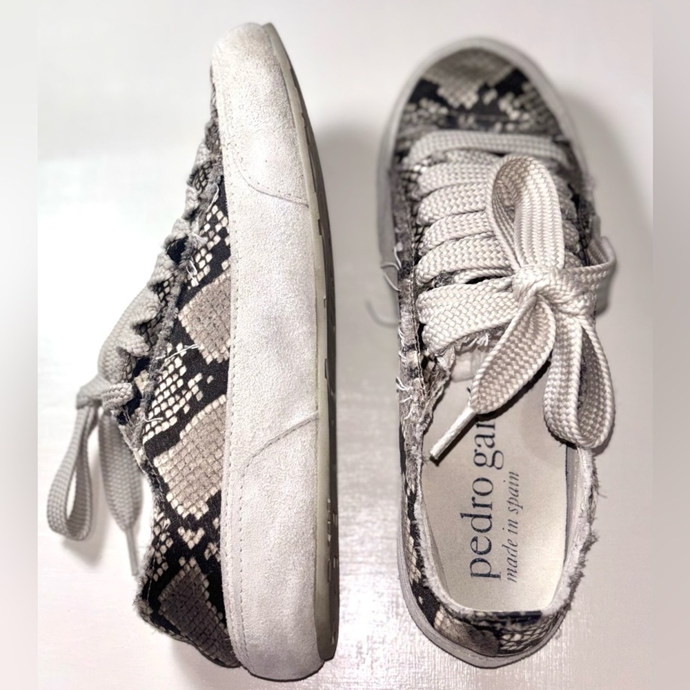 Pedro Garcia Snake Print Sneakers in Gray and Cream